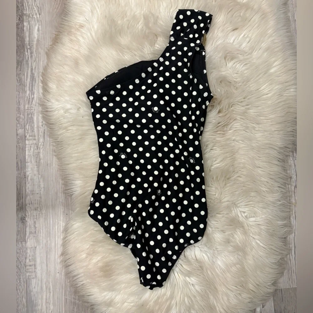 kate spade new york Polka Dot Buckle One Shoulder One Piece Swimsuit sz small